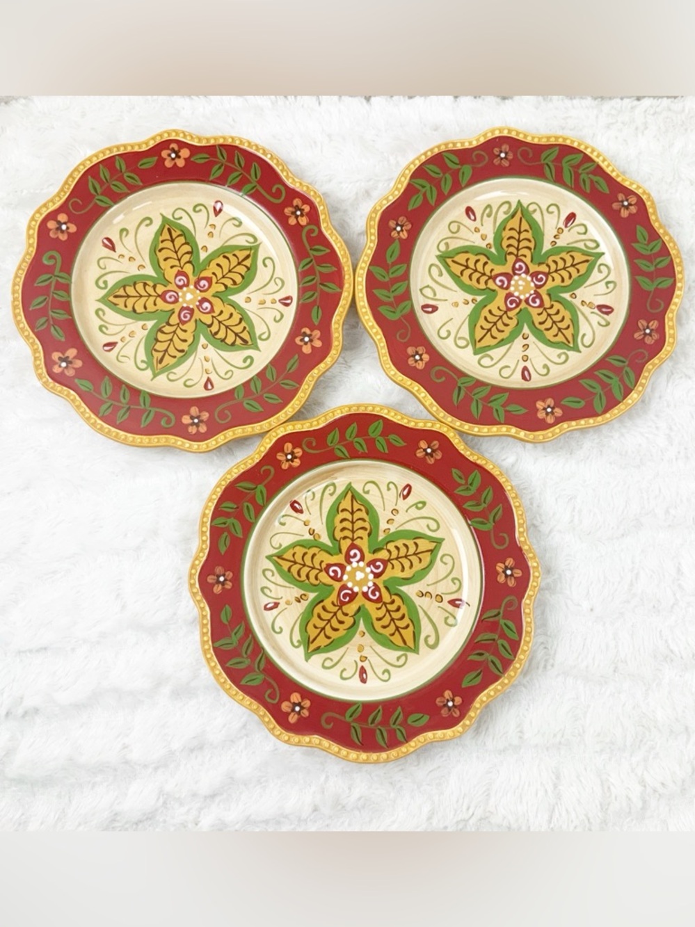 Pier 1 Imports 3 Juliana Salad Plates Earthenware Floral Boho 8.5”